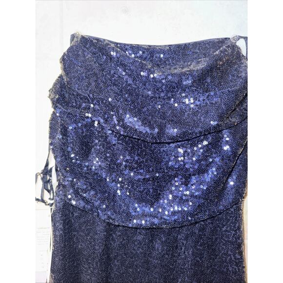 MXC My Xiang Chen Formal Blue Sequin Spaghetti Strap Dress Lace-up Back SX 4 NEW - Picture 2 of 9